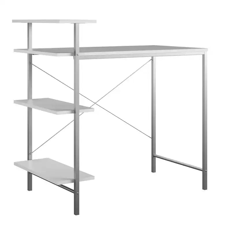 Bureau d'étude TUYOHW avec rangement latéral, bureau d'étude moderne avec plateau stratifié et cadre en métal, grand plateau avec étagères pour devoirs, ordinateur portable, livres, blanc