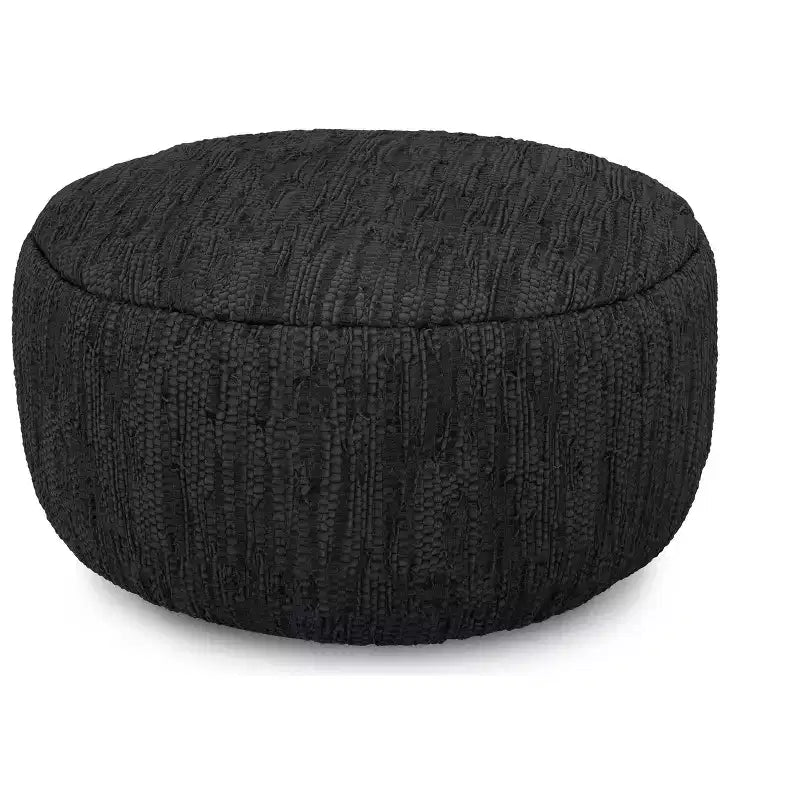 Garcia 30 inch Wide Boho Pouf in Genuine Woven Leather, Assembled