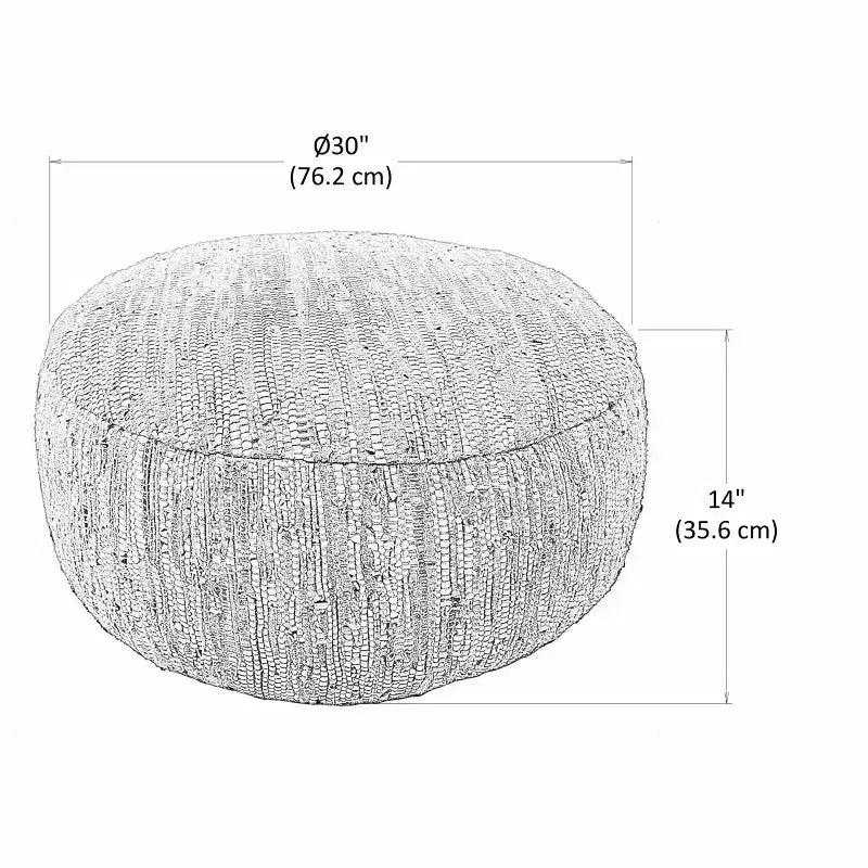 Pouf bohème Garcia 76 cm en cuir tressé véritable, assemblé