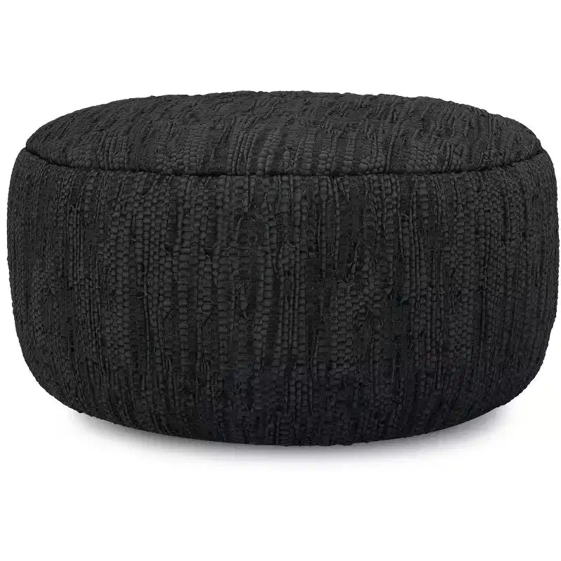 Pouf bohème Garcia 76 cm en cuir tressé véritable, assemblé