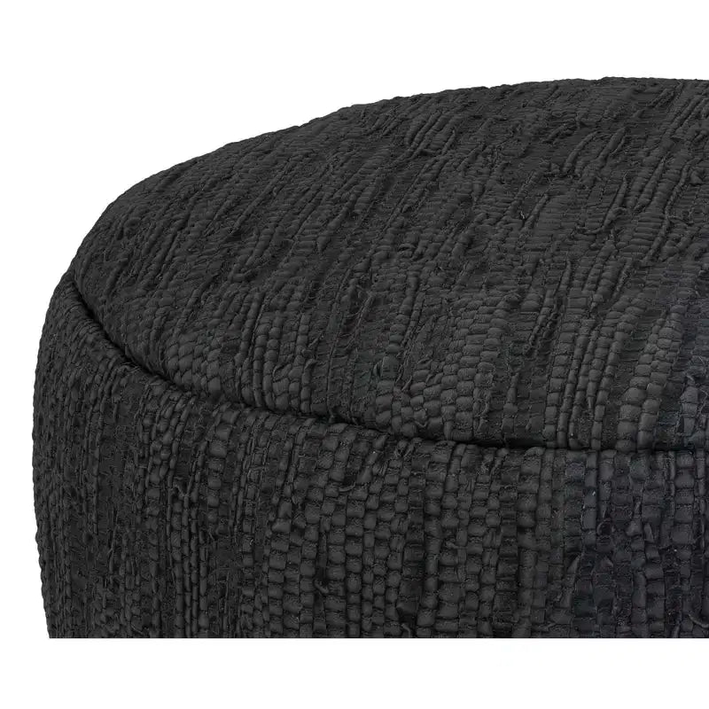 Pouf bohème Garcia 76 cm en cuir tressé véritable, assemblé