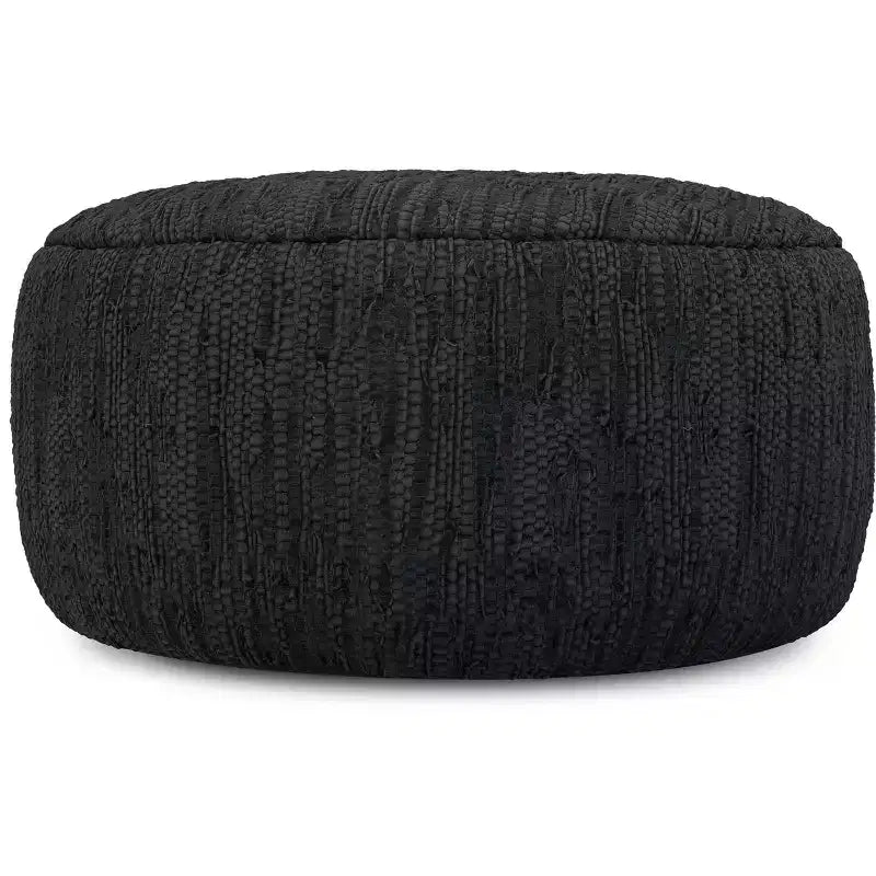 Pouf bohème Garcia 76 cm en cuir tressé véritable, assemblé