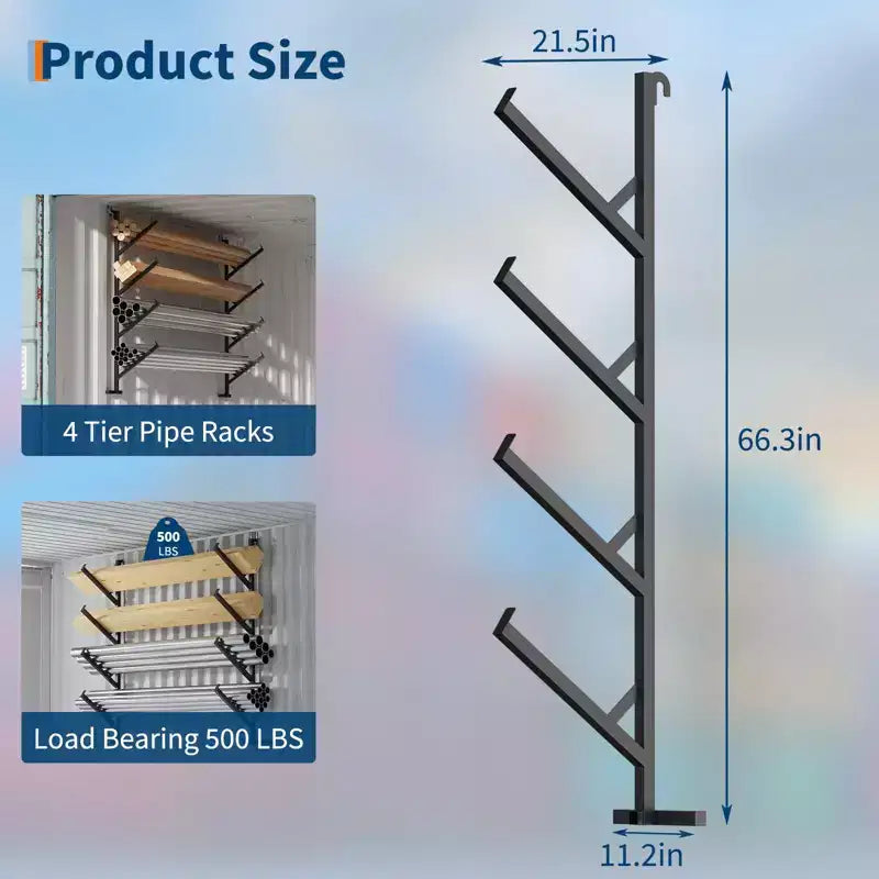 Lot de 2 racks à tuyaux de 4 niveaux robustes pour conteneurs d'expédition, étagères sans perçage, racks suspendus faciles à installer avec une capacité de 180 kg