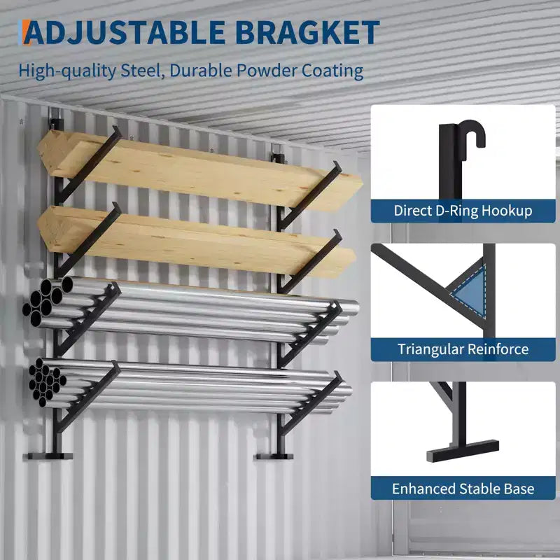 Lot de 2 racks à tuyaux de 4 niveaux robustes pour conteneurs d'expédition, étagères sans perçage, racks suspendus faciles à installer avec une capacité de 180 kg