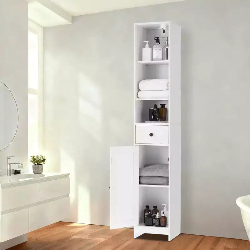 Meuble de rangement haut de salle de bain, Armoire étroite et mince autoportante, Organisateur de rangement au sol pour petits espaces, Salon, Cuisine, Entrée