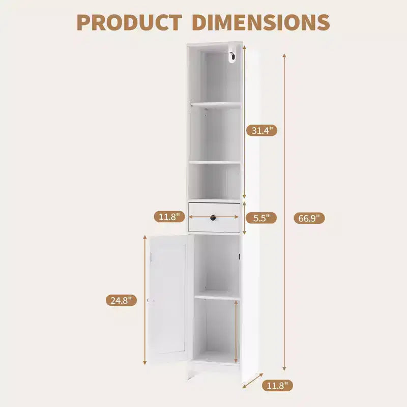 Meuble de rangement haut de salle de bain, Armoire étroite et mince autoportante, Organisateur de rangement au sol pour petits espaces, Salon, Cuisine, Entrée