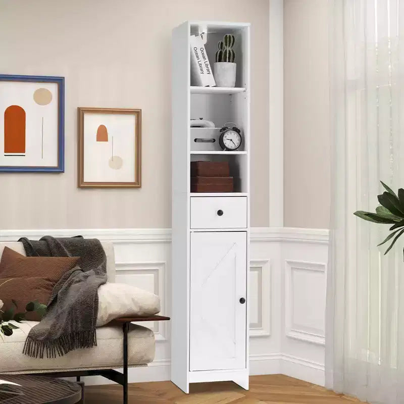 Meuble de rangement haut de salle de bain, Armoire étroite et mince autoportante, Organisateur de rangement au sol pour petits espaces, Salon, Cuisine, Entrée
