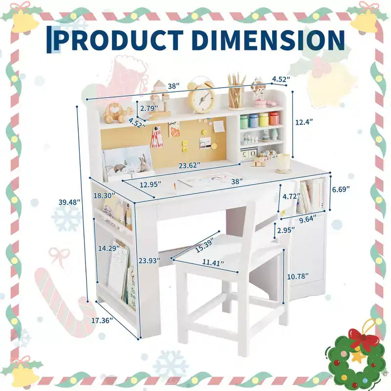 Ensemble bureau et chaise pour enfants, Bureau enfant avec huche et plateau inclinable, Table d'étude en bois pour enfants avec meuble de rangement, Bureaux d'écriture pour étudiants