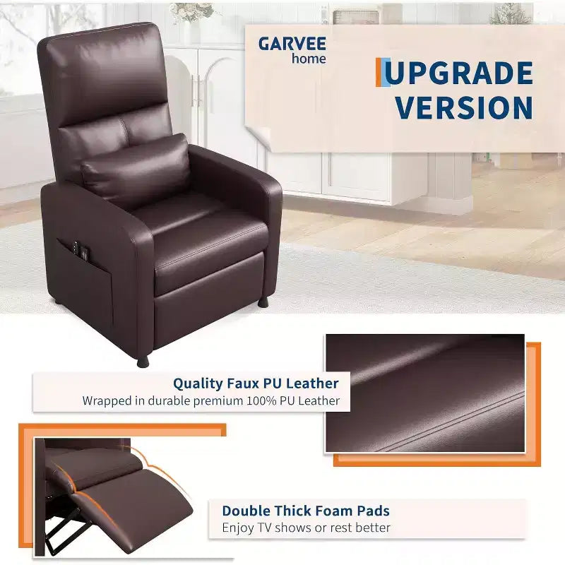 Fauteuil inclinable électrique Acekool, inclinable en cuir PU réglable avec port USB, poches latérales, canapé individuel ergonomique pour salon, cinéma maison
