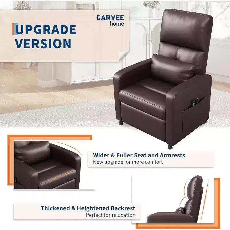 Fauteuil inclinable électrique Acekool, inclinable en cuir PU réglable avec port USB, poches latérales, canapé individuel ergonomique pour salon, cinéma maison