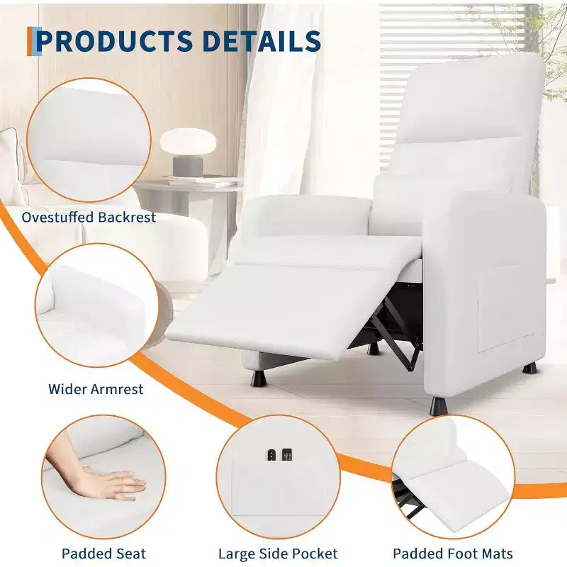 Fauteuil inclinable électrique Acekool, inclinable en cuir PU réglable avec port USB, poches latérales, canapé individuel ergonomique pour salon, cinéma maison
