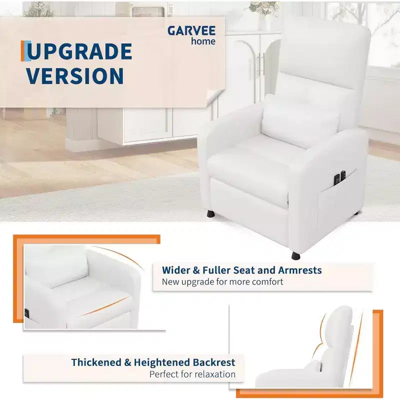 Fauteuil inclinable électrique Acekool, inclinable en cuir PU réglable avec port USB, poches latérales, canapé individuel ergonomique pour salon, cinéma maison
