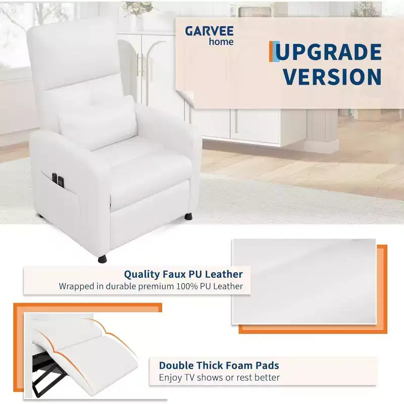 Fauteuil inclinable électrique Acekool, inclinable en cuir PU réglable avec port USB, poches latérales, canapé individuel ergonomique pour salon, cinéma maison