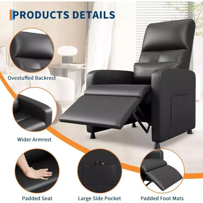 Fauteuil inclinable électrique Acekool, inclinable en cuir PU réglable avec port USB, poches latérales, canapé individuel ergonomique pour salon, cinéma maison