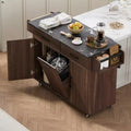 sumyeg Kitchen Island Cart with Trash Can Storage, Drop Leaf, Spice Rack, Towel Rack and Drawer, Rolling Cart with Adjustable Shelf for Kitchen