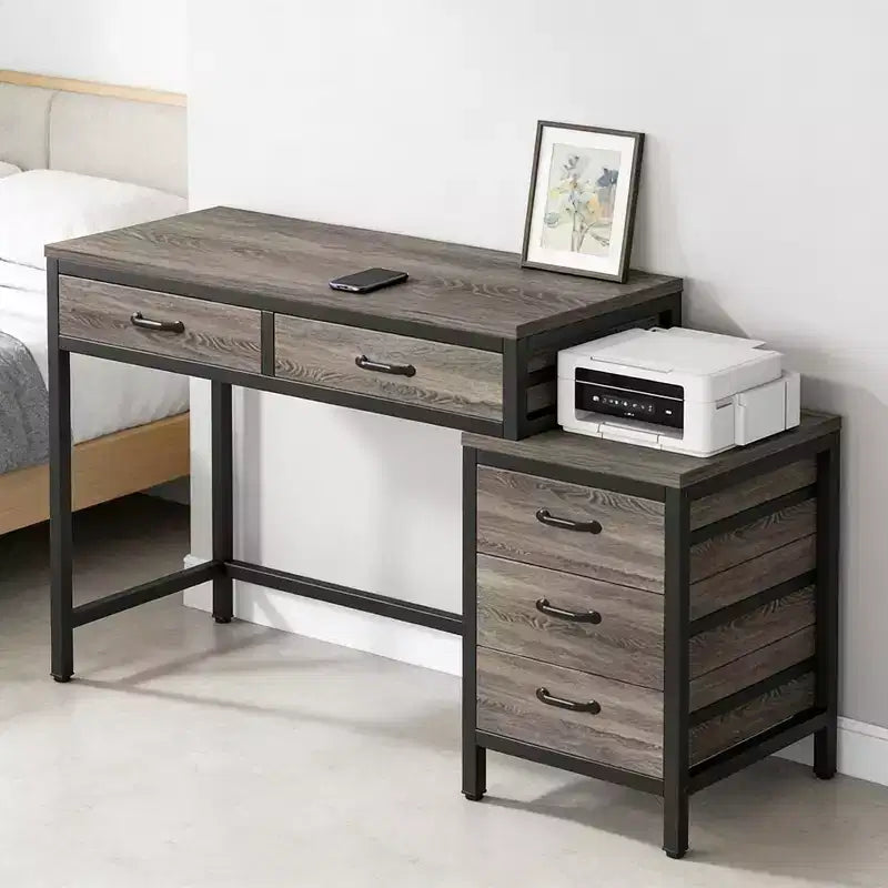 TUYOHW Bureau moderne avec caisson à tiroirs, bureau informatique compact à 2 tiroirs et meuble de classement à 3 tiroirs, table d'écriture pour bureau à domicile, étude
