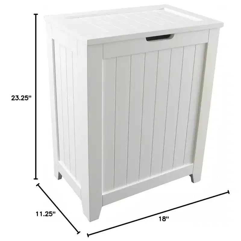 Panier à linge en bois contemporain Redmon pour chambre et buanderie, blanc