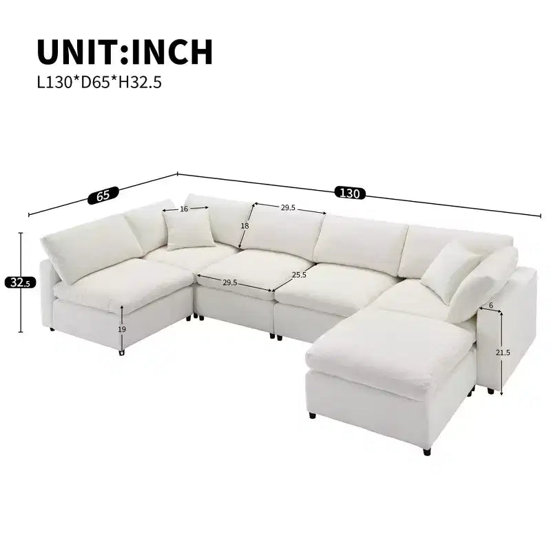 Canapé-lit modulaire 6 places en chenille Polibi avec ottoman