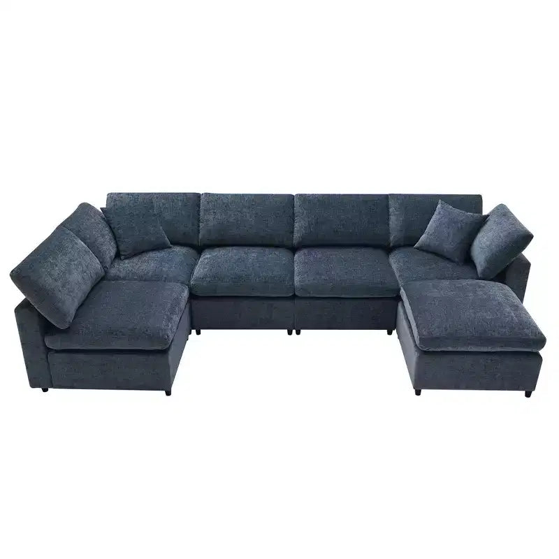 Canapé-lit modulaire 6 places en chenille Polibi avec ottoman