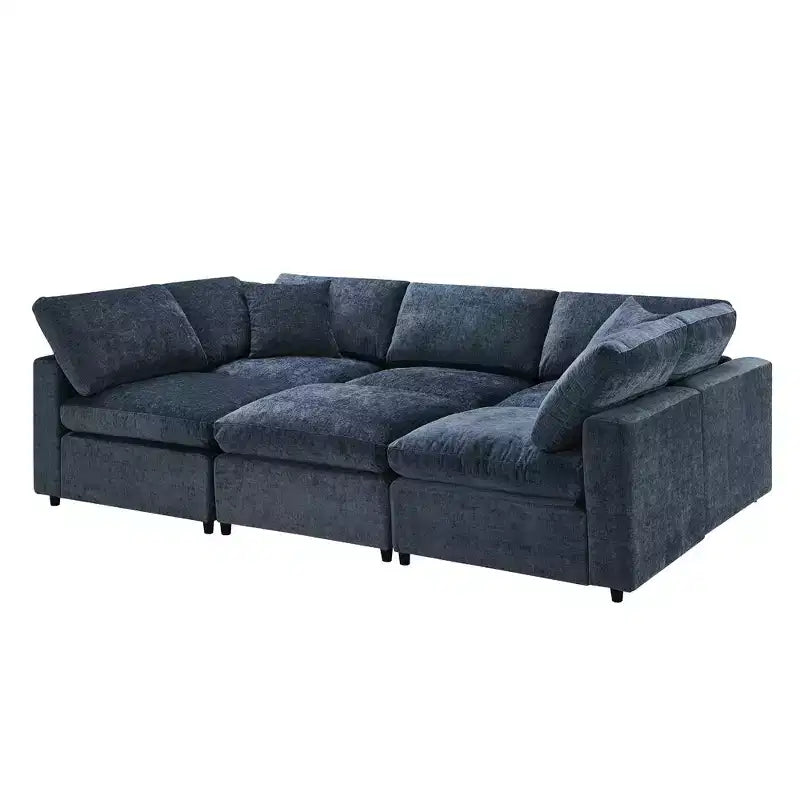 Canapé-lit modulaire 6 places en chenille Polibi avec ottoman