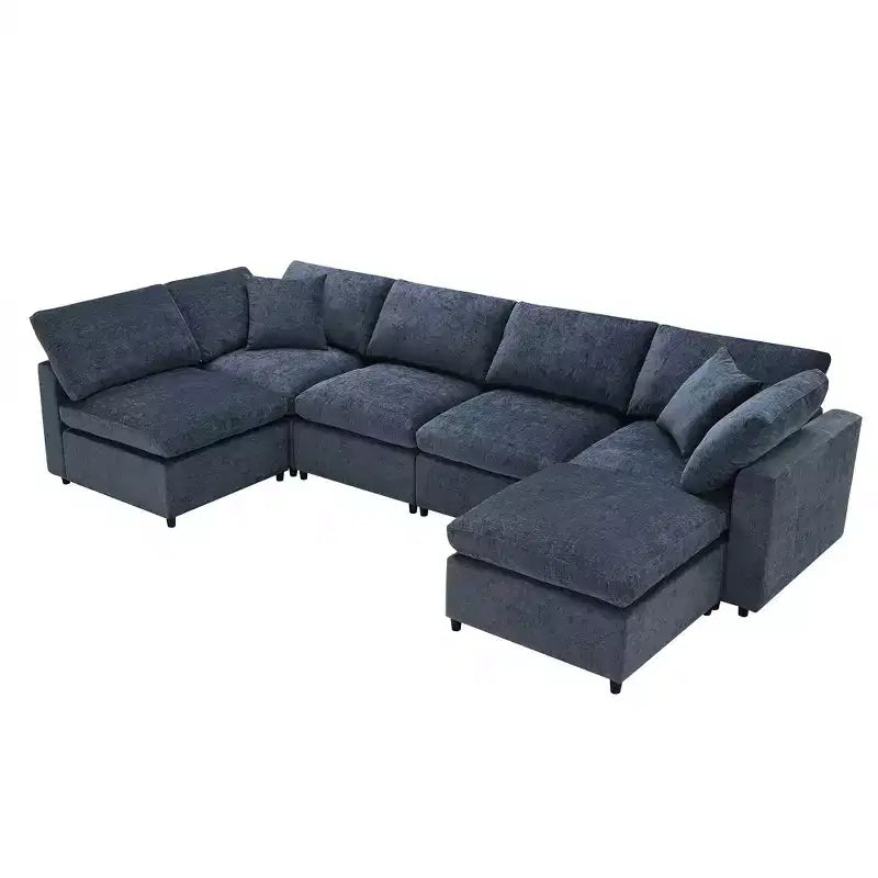 Canapé-lit modulaire 6 places en chenille Polibi avec ottoman