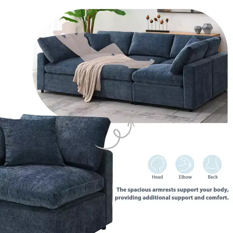 Canapé-lit modulaire 6 places en chenille Polibi avec ottoman
