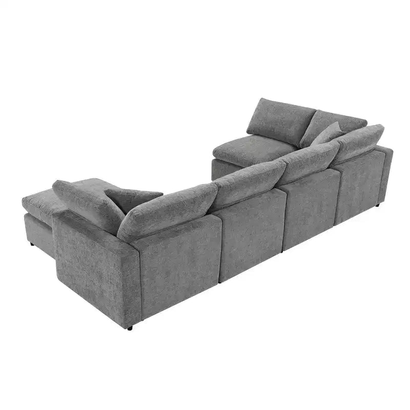 Canapé-lit modulaire 6 places en chenille Polibi avec ottoman