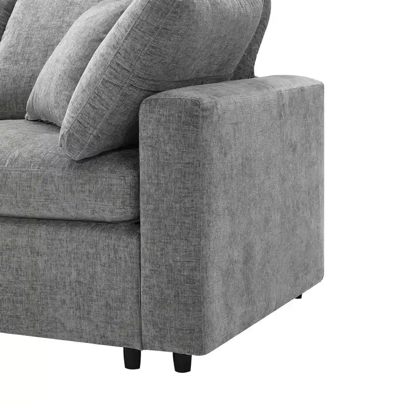 Canapé-lit modulaire 6 places en chenille Polibi avec ottoman