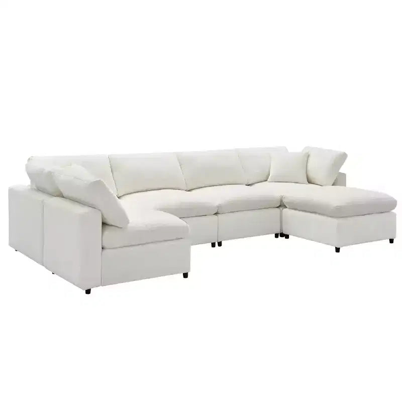 Canapé-lit modulaire 6 places en chenille Polibi avec ottoman