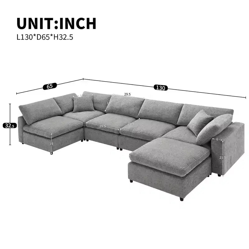 Canapé-lit modulaire 6 places en chenille Polibi avec ottoman