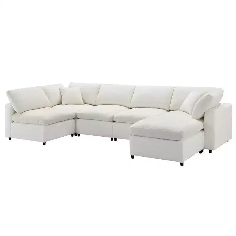 Canapé-lit modulaire 6 places en chenille Polibi avec ottoman