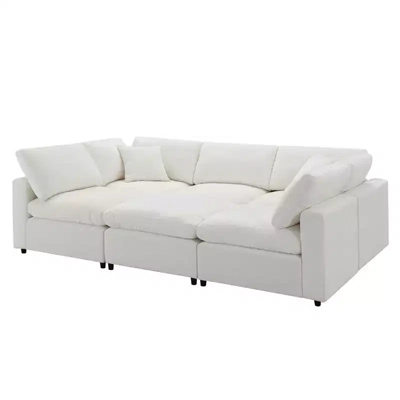 Canapé-lit modulaire 6 places en chenille Polibi avec ottoman