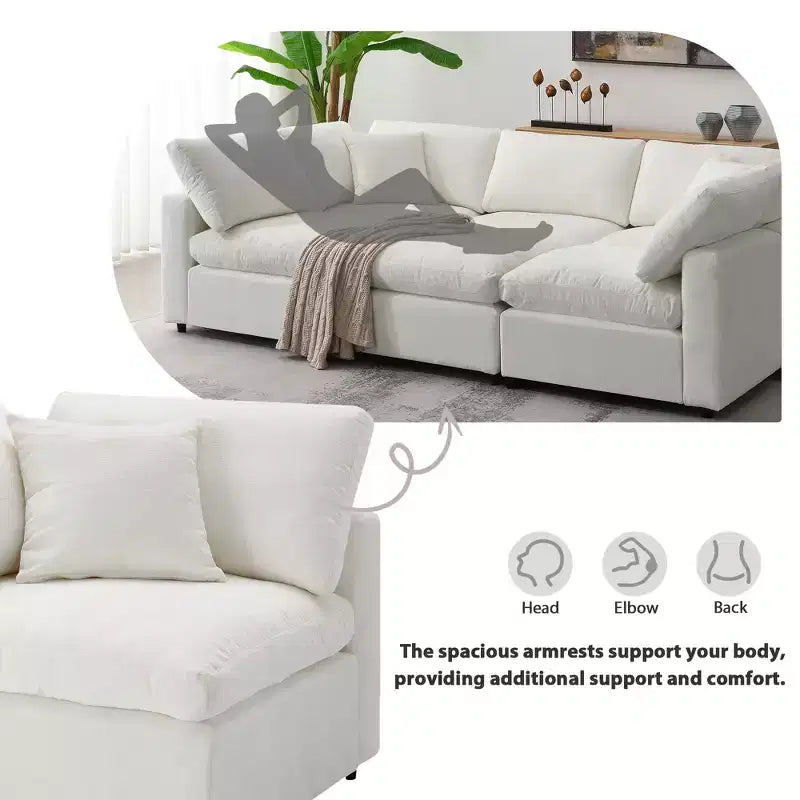 Canapé-lit modulaire 6 places en chenille Polibi avec ottoman