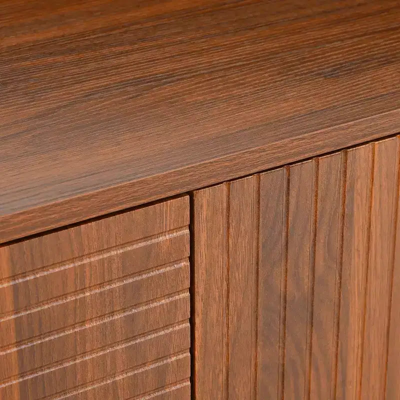 JVNOXK Buffet moderne du milieu du siècle de 59 pouces, multifonctionnel, meuble de rangement sculpté géométrique avec pieds en métal, idéal pour les salles à manger, en bois.