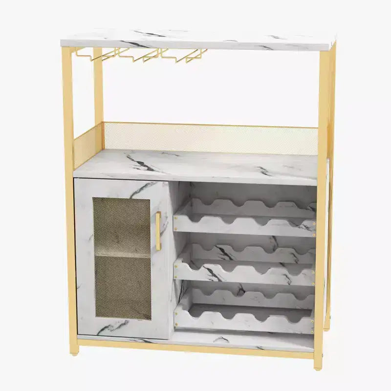 70 x 35 x 92 cm 3-layer Industrial Cabinet, Detachable Wine Rack, Adjustable Shelves and Mesh Door,Kitchen, Living Room and Bar, Gold Color