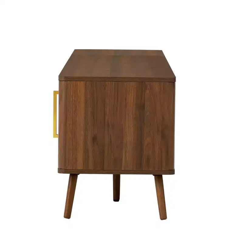 Meuble TV de 78 po pour téléviseurs jusqu'à 85 po, Console TV cannelée, Meuble TV en noyer, Meuble de divertissement avec porte à ouverture et fermeture amorties-ModernLuxe