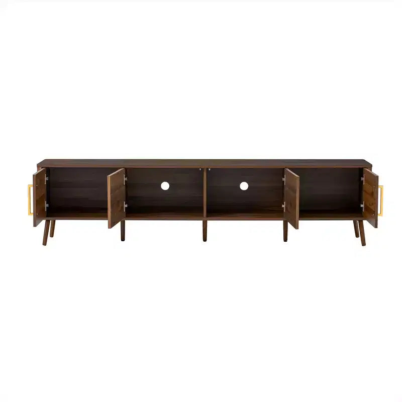 Meuble TV de 78 po pour téléviseurs jusqu'à 85 po, Console TV cannelée, Meuble TV en noyer, Meuble de divertissement avec porte à ouverture et fermeture amorties-ModernLuxe