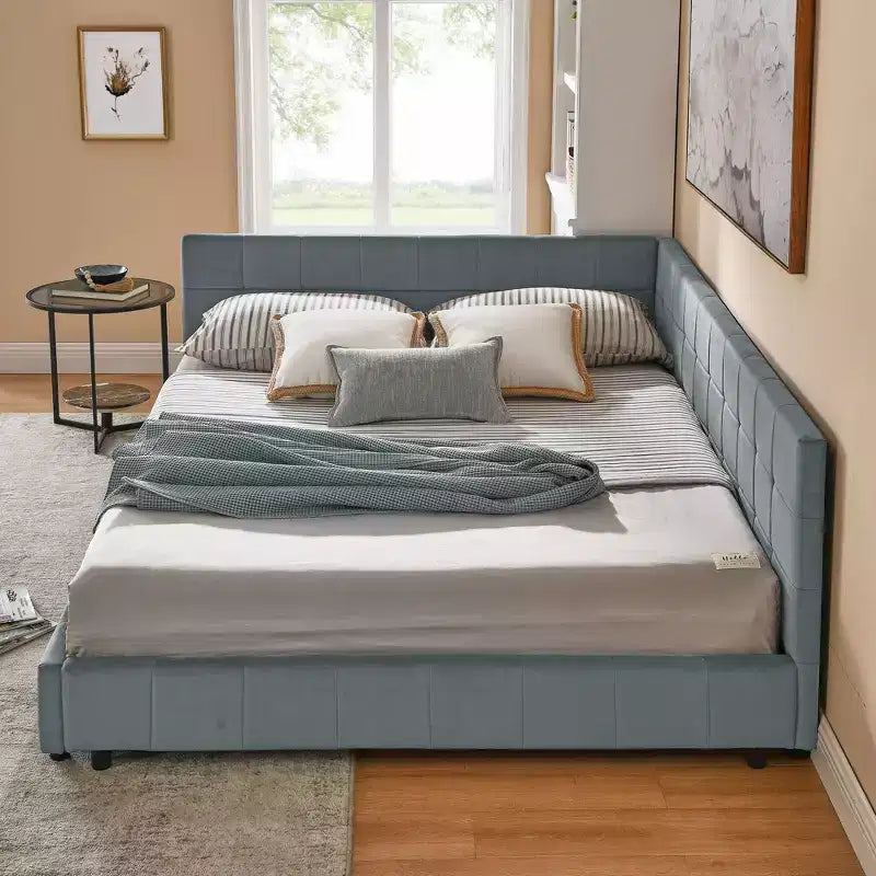 Bellemave Lit de repos rembourré Queen avec dossier et accoudoirs confortables, cadre de lit de repos rembourré pour chambre et salon, velours