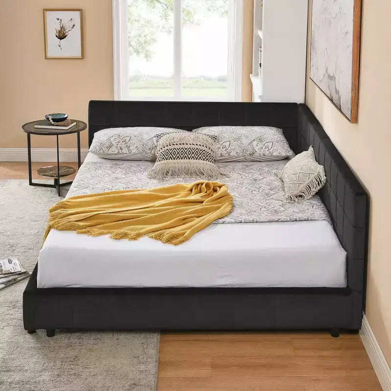 Bellemave Lit de repos rembourré Queen avec dossier et accoudoirs confortables, cadre de lit de repos rembourré pour chambre et salon, velours
