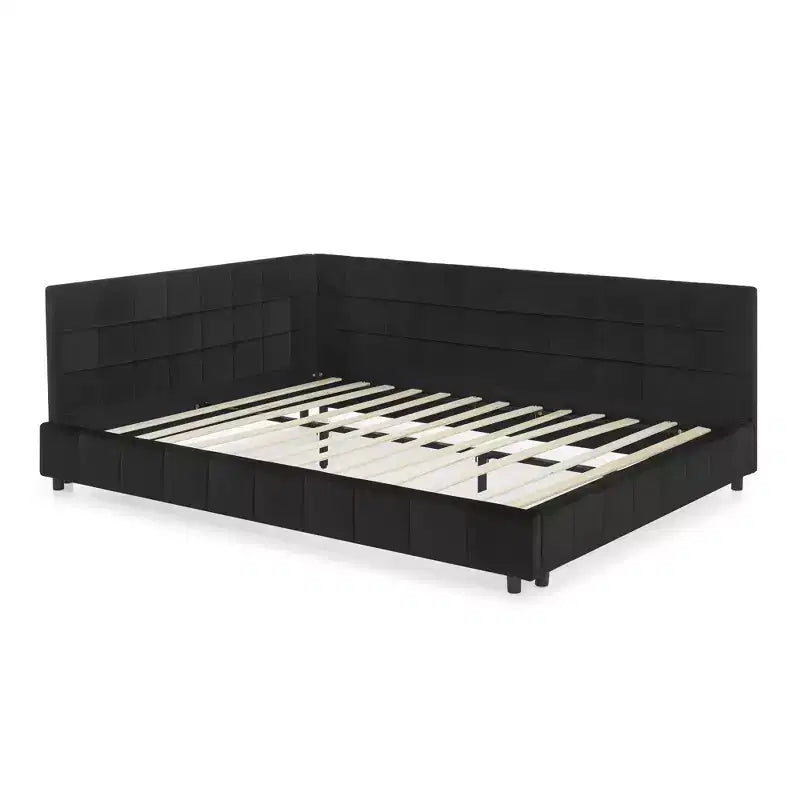 Bellemave Lit de repos rembourré Queen avec dossier et accoudoirs confortables, cadre de lit de repos rembourré pour chambre et salon, velours