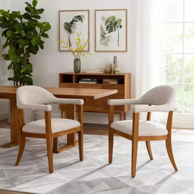 Christopher Knight Home Hoseok Chaises de salle à manger modernes en bois d'hévéa rembourrées avec accoudoirs (Lot de 2)