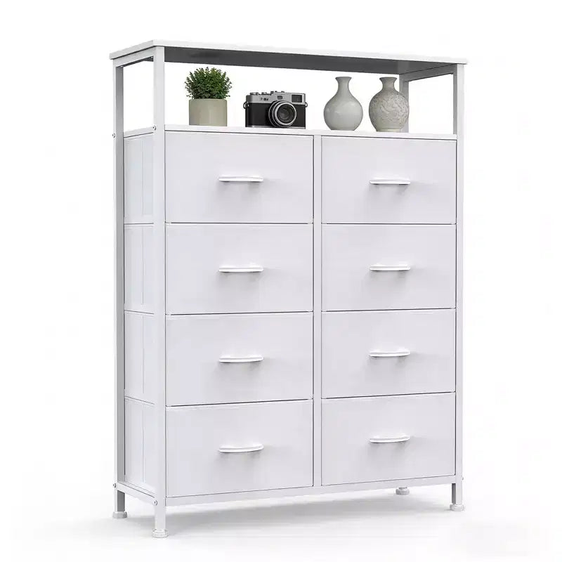 MAYEERTY Commode en tissu à 8 tiroirs de 116,5 cm, Armoire de rangement haute avec étagère ouverte pour chambre à coucher ou placard
