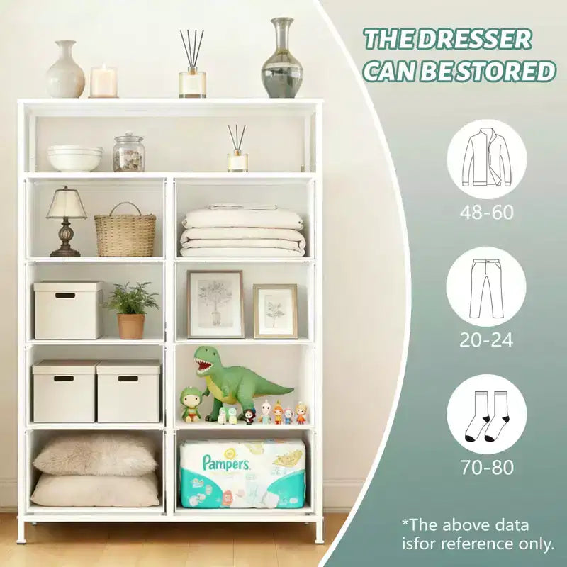 MAYEERTY Commode en tissu à 8 tiroirs de 116,5 cm, Armoire de rangement haute avec étagère ouverte pour chambre à coucher ou placard