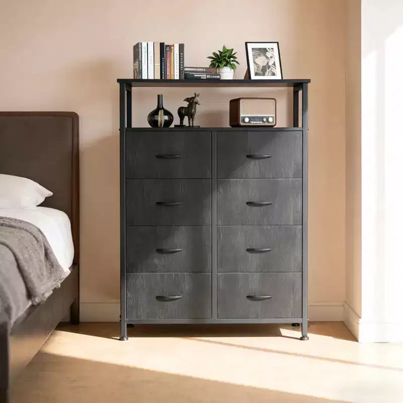 MAYEERTY Commode en tissu à 8 tiroirs de 116,5 cm, Armoire de rangement haute avec étagère ouverte pour chambre à coucher ou placard