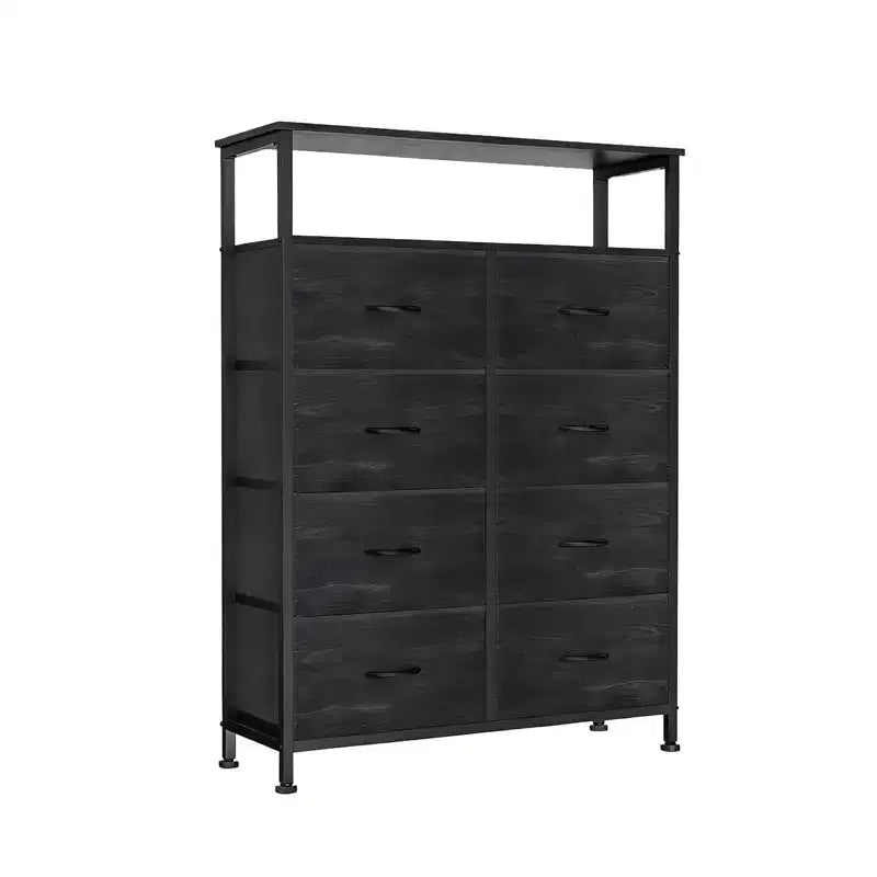 MAYEERTY Commode en tissu à 8 tiroirs de 116,5 cm, Armoire de rangement haute avec étagère ouverte pour chambre à coucher ou placard