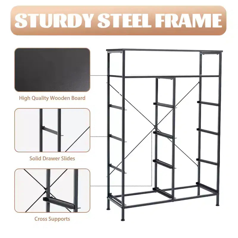 MAYEERTY Commode en tissu à 8 tiroirs de 116,5 cm, Armoire de rangement haute avec étagère ouverte pour chambre à coucher ou placard