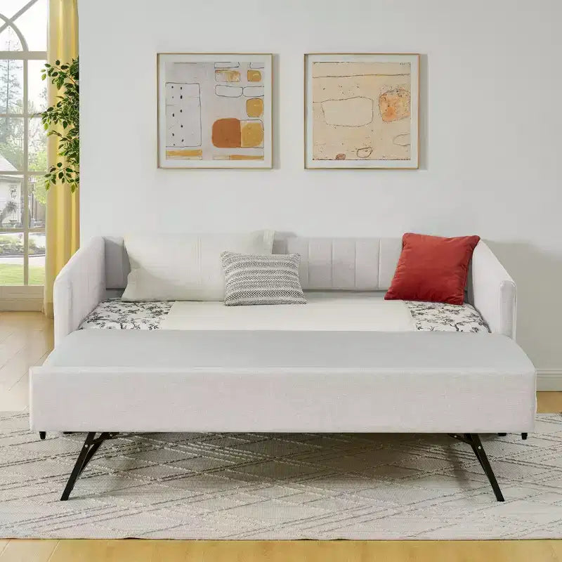 GDFStudio Scarlett Lit de repos rembourré avec lit gigogne, canapé-lit à dossier rayé vertical