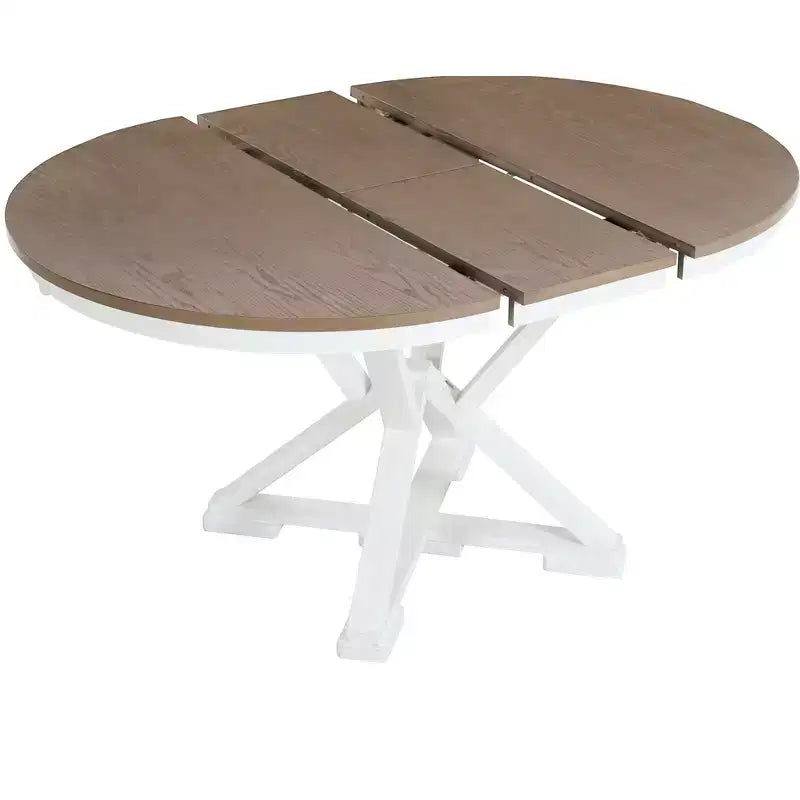 Ensemble de salle à manger rond extensible de style rustique pour 4 personnes, ensemble table et 4 chaises de salle à manger rembourrées pour salle à manger