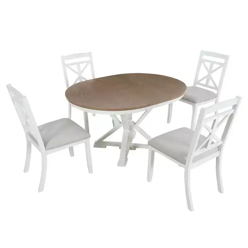 Ensemble de salle à manger rond extensible de style rustique pour 4 personnes, ensemble table et 4 chaises de salle à manger rembourrées pour salle à manger