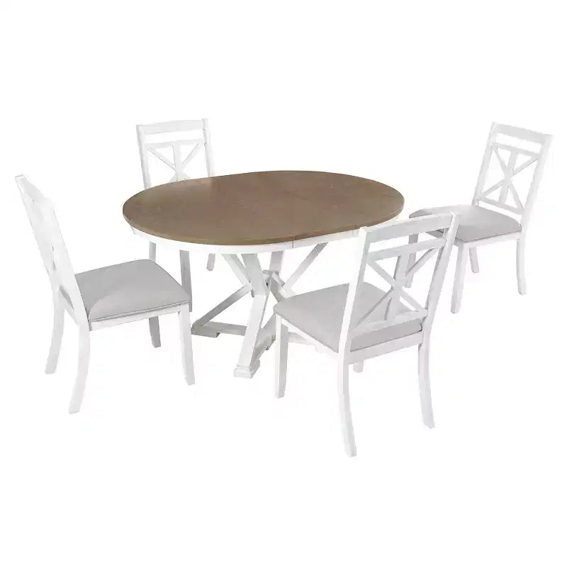 Ensemble de salle à manger rond extensible de style rustique pour 4 personnes, ensemble table et 4 chaises de salle à manger rembourrées pour salle à manger